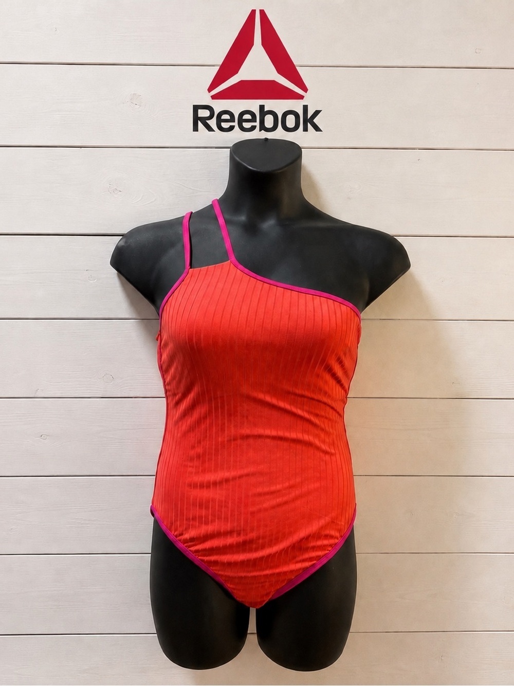 REEBOK Coral Asymmetrical One Shoulder Swimsuit Size L